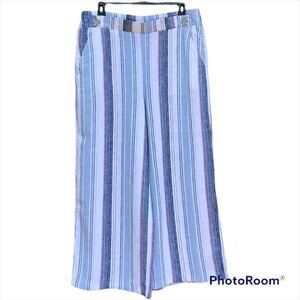 D Jeans Definitions Linen Blend Cropped Blue Stripe Pants Women Small Pull On